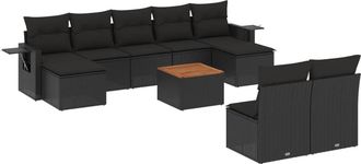 vidaXL Set De Sof&aacute;s De Jard&iacute;n 10 Pzas Cojines Rat&aacute;n Sint&eacute;tico Negro Vidaxl
