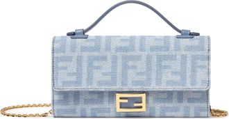 Fendi CONTINENTAL WITH CHAIN BAGUETTE DENIM WALLET FF LIGHT BLUE - Fendi - Woman