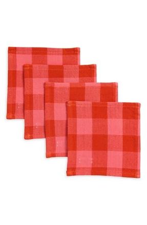 Heather Taylor Home Gingham Guava Set of 4 Cocktail Napkins at Nordstrom Rack