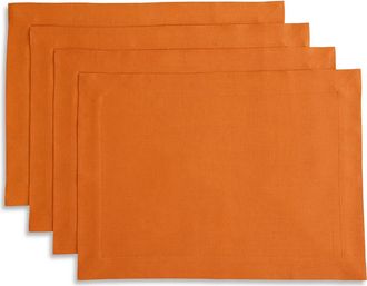 Solino Home Linen Placemats Set of 4, 14 x 19 Inch for Dining Table, Holiday and Everyday Table Decor - Fete in Persimmon Orange at Nordstrom, Size