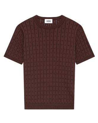Alpha Studio Openwork Round Neck Knit Top in Soft Cotton