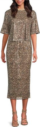 Elan Coordinating Sequin Maxi Sheath Skirt In Cheetah Print