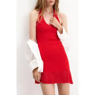 Mango Knit Halter Dress in Red at Nordstrom, Size 6