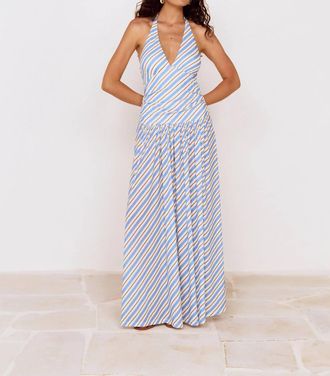 Minkpink Sancia Halter Neck Midi Dress In Blue/white Stripe