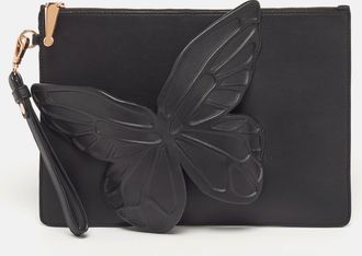 Sophia Webster Flossy Butterfly Black Leather Wristlet Clutch