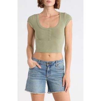 Blu Pepper Snap Front Cap Sleeve Crop Henley in Olive at Nordstrom Rack, Size Medium