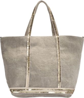 Vanessa Bruno Kleine Linnen en Pailletten Tas Grijs - Dames - Shoppers - Beige - ONE Size - Linnen - Tassen