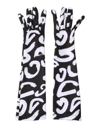 Dolce & Gabbana Logo-Print Elbow-Length Mittens Gloves - Black