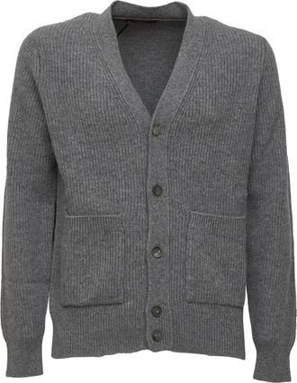 FILIPPO DE LAURENTIIS V-hals Knopenvest - Heren - Vesten - Grijs - M - Wol - Truien & Vesten