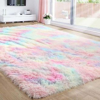 OEM Alfombra Decorativa De Unicornio Para Habitaci&oacute;n Infantil - 120 X 160 Cm, Felpa De Pelo Largo En Tonos Pastel, Dise&ntilde;o Suave Y M&aacute;gico