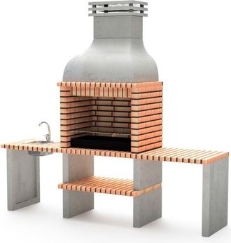 Movelar Barbacoa De Obra Prefabricada De Le&ntilde;a Y Carb&oacute;n Modelo Altea Plus (gris, Naranja - 268 X 70 X 255 Cm) Ref: M00044 - Cocina De Exterior Con Lavabo Para 
