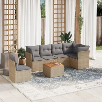 vidaXL Vidaxl - Set Sof&aacute;s De Jard&iacute;n 7 Piezas Y Cojines Rat&aacute;n Sint&eacute;tico Beige