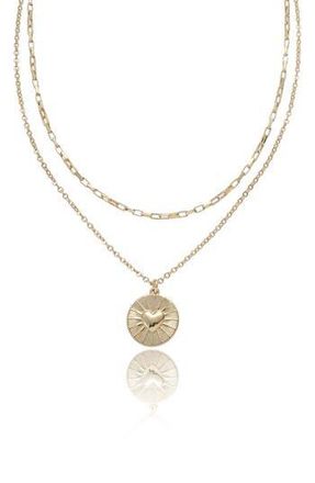 Ettika Heart Medallion Pendant Layered Necklace in Gold at Nordstrom Rack