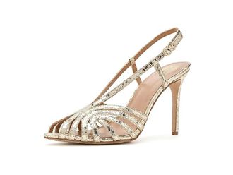 Vince Camuto Hannie Caged Toe Slingback Peep Toe Sandals Womens Sandals Gold : 7.5 M, Faux Leather