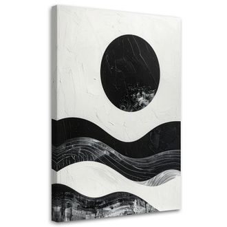 Feeby Cuadro En Lienzo, C&iacute;rculo Blanco Y Negro Abstracto Y Olas, 80x120