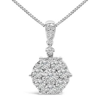 House of Brilliance 14K White Gold 1 1/5 Cttw Diamond Composite Cluster Pendant Necklace at Nordstrom