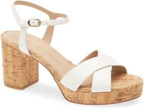 Stuart Weitzman Dayna Ankle Strap Platform Sandal in Cream Leather at Nordstrom Rack, Size 10.5