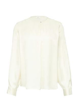 s.Oliver Black Label Satinbluse S.OLIVER BLACK LABEL, Damen, Gr. 42, beige (ecru), Satin, Obermaterial: 100% Viskose, unifarben, regular fit taillenbedeckt, Rundhals, Mans