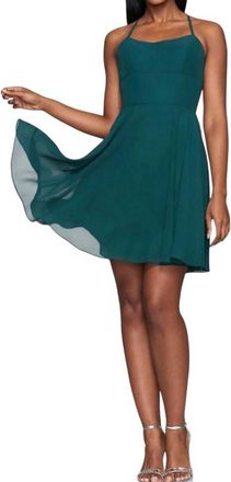 Faviana Halter Neck A-Line Mini Dress In Evergreen