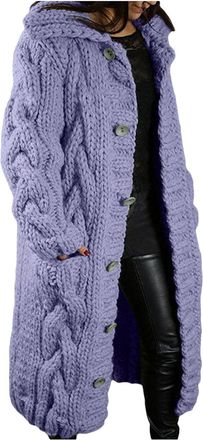 Generic Cardigans for Women UK Vintage Cable Knit Sweater Open Front Button Down Long Textured Cardigan Heavyweight Warm Thick Windproof Overcoat Outerwear wi