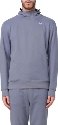 K-Way Blauwe hoodie met patch-logo - Heren - Hoodies - Blauw - M - Katoen - Hoodies & sweatvesten