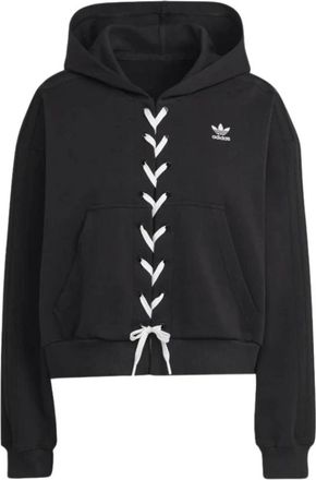 adidas Cropped Hoodie met Kantdetails - Dames - Sportshirts - Zwart - XS - Katoen - Fitness