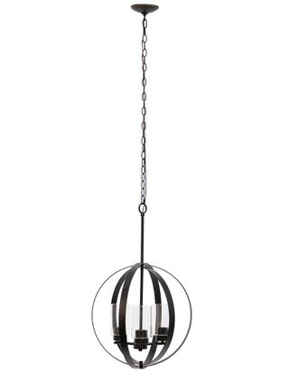 Lalia Home 3-Light 18in Adjustable Industrial Globe Hanging Metal And Clear Glass Ceiling Pendant