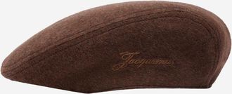 Jacquemus Dark Brown Embroidered Flat Beret Hat
