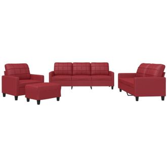 vidaXL Vidaxl - Juego De Sof&aacute;s Con Cojines 4 Piezas Cuero Sint&eacute;tico Rojo Tinto