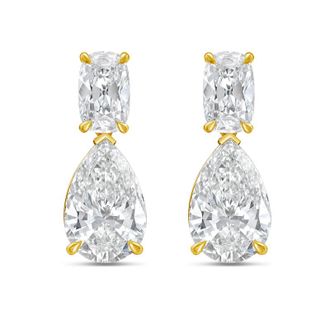 Diana M. Jewels 14KW YG Drop Earrings 15.00 Ct TW of Lab grown cushion and pear shape diamonds