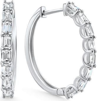 Pompeii3 2 - 6Ct Emerald Cut Hoops 14k Gold Lab Grown Womens Earrings