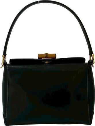 Gucci Black Leather Bamboo Handbag Tote Bag (Pre-Owned)