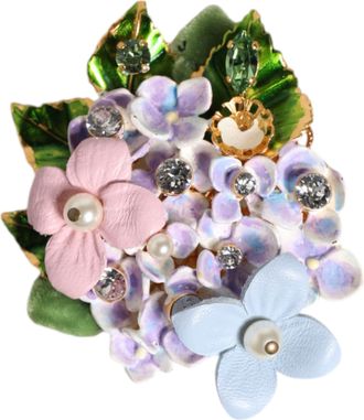 Dolce & Gabbana Multicolor Floral Crystals Pearls Enamel Accents Womens Brooch (Pre-Owned)