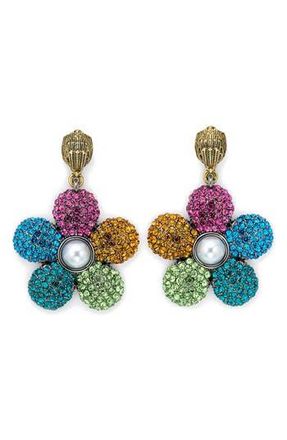 Kurt Geiger Pav&eacute; Crystal & Faux Pearl Flower Drop Earrings in Multi at Nordstrom Rack