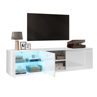 STILVORA Mueble Tv Con 3 Puertas, 3 Huecos Y Led, Frente Brillante Para Sal&oacute;n, En Tablero De Part&iacute;culas, Blanco, 180&times;40&times;45 Cm