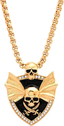 Steeltime Mens 18k Gold Plated Skull Shield Pendant Necklace at Nordstrom Rack