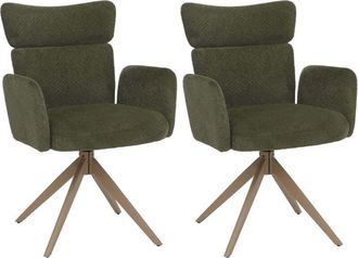 Hhg [nunca Usado] Juego De 2 Sillas De Comedor Hhg-673, Silla Giratoria Con Retorno Autom&aacute;tico, Tejido Boucl&eacute; 350 G/m&sup2;, &Ouml;ko-tex, Verde, Patas Con Aspecto 