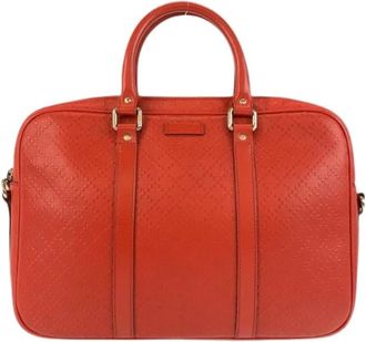 Gucci Pre-owned Handbags, male, Red, Size: ONE SIZE Pre-owned Diamante Leather Briefcase