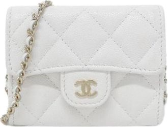 Chanel Pre-owned Timeless Classic Caviar Skin Card Case - Dames - Vintage Mini Tas - Wit - ONE Size - Leer - Vintage
