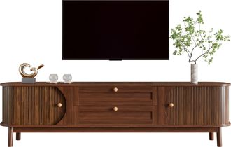 STILVORA Mueble Tv Con 2 Puertas Correderas Y 2 Cajones, Puertas De Lamas, Estilo Natural, En Mdf, 170&times;39,5&times;46 Cm, Nogal
