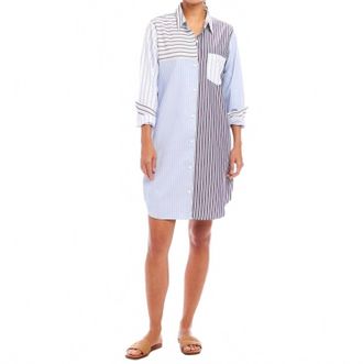 Karen Kane Mixed Stripe Shirtdress In Multi Blue