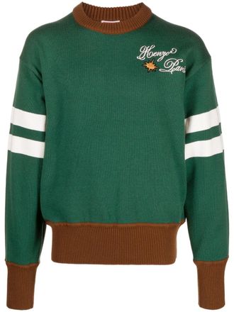 Kenzo logo-embroidered wool-blend jumper - Green