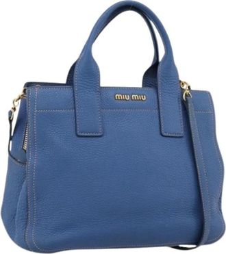 Miu Miu Pre-owned Tote Bag - Dames - Vintage Shopper - Blauw - ONE Size - Leer - Vintage