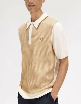 Fred Perry Mens Fred Perry Mens Tonic Waffle Knitted Polo Shirt - Ecru 560 - Tan - Size: 38