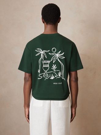 Reiss x Ch&eacute; Green | Cotton Palm-tree T-shirt, Xxl