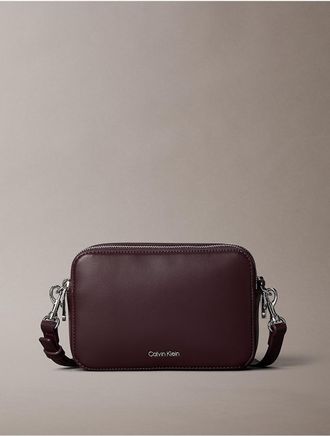 Calvin Klein Womens Embossed Logo Crossbody Bag - Red