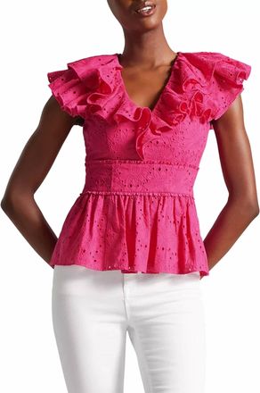 Ted Baker Mazieh Allover Eyelet Embroidery Peplum Hem Top In Pink