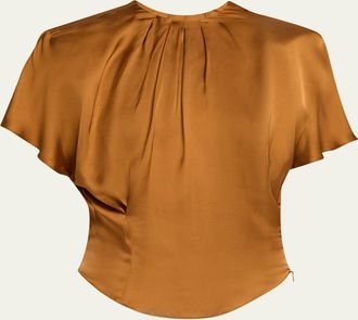 Isabel Marant Sakine Pleated Short-Sleeve Satin Top