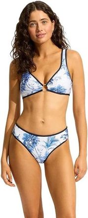 Seafolly Marbella Retro Bikini Bottom Womens Blue Tropical Mid Rise JZZ988