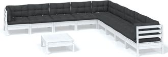 vidaXL Muebles De Jard&iacute;n 10 Pzas Con Cojines Blanco Madera Maciza Pino Vidaxl